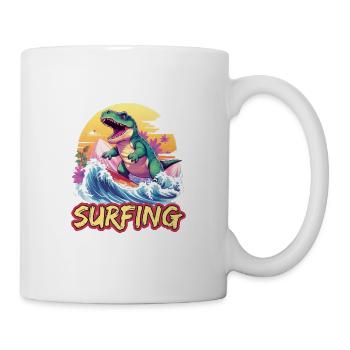 Dino Dinosaurier Surfen Surfing - Tasse - Weiß - Rechts