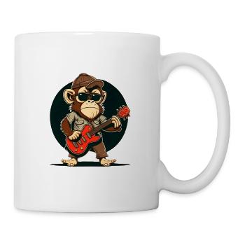 Affe Schimpanse spielt Acousitc Rock Gitarre - Tasse - Weiß - Rechts