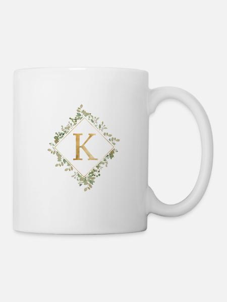 K Monogramm Eukalyptus Kranz - Tasse - Weiß