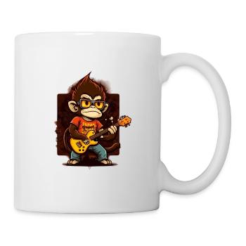 Affe Schimpanse spielt Acousitc Rock Gitarre - Tasse - Weiß - Rechts