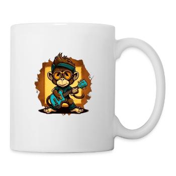 Affe Schimpanse spielt Acousitc Rock Gitarre - Tasse - Weiß - Rechts