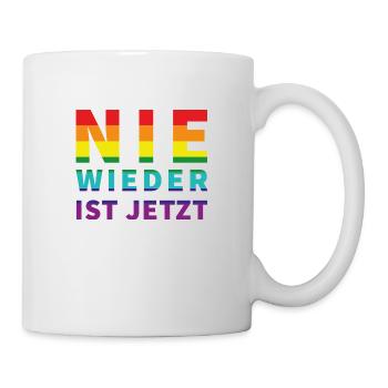 Nie wieder ist jetzt! Schriftzug Pride Flagge - Tasse - Weiß - Rechts