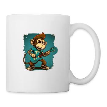 Affe Schimpanse spielt Acousitc Rock Gitarre - Tasse - Weiß - Rechts