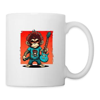 Affe Schimpanse spielt Acousitc Rock Gitarre - Tasse - Weiß - Rechts