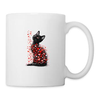 Katze Liebe Valentinstag Katze mit roten Herzen - Tasse - Weiß - Rechts