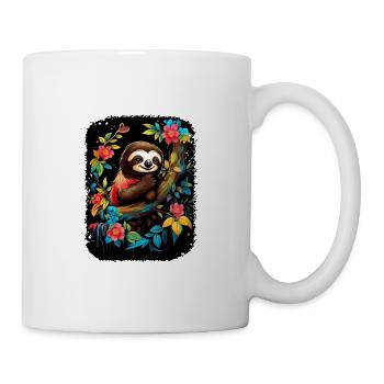 Faultier Niedliches Tier Floraler Nachthimmel - Tasse - Weiß - Rechts