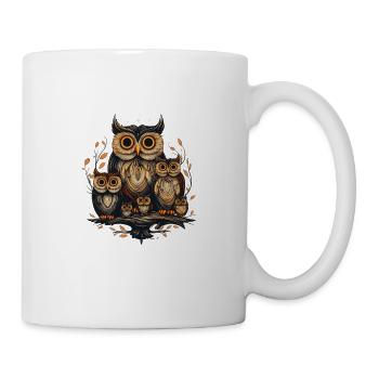 Eulenfamilie Niedliches Eulen-Trio Herbstblätter - Tasse - Weiß - Rechts