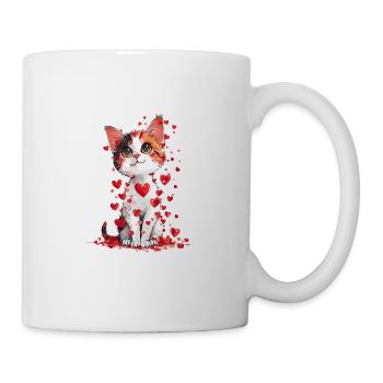 Katze Liebe Valentinstag Katze mit roten Herzen - Tasse - Weiß - Rechts