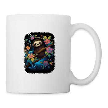 Faultier Niedliches Tier Floraler Nachthimmel - Tasse - Weiß - Rechts