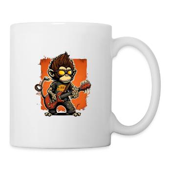 Affe Schimpanse spielt Acousitc Rock Gitarre - Tasse - Weiß - Rechts