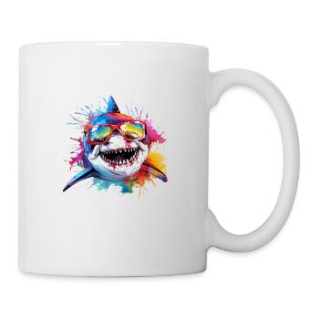 Lustiger Hai mit Sonnenbrille Kunst Shark - Tasse - Weiß - Rechts