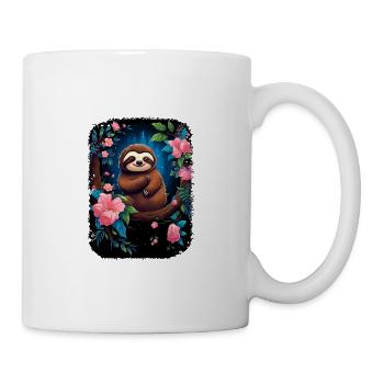 Faultier Niedliches Tier Floraler Nachthimmel - Tasse - Weiß - Rechts