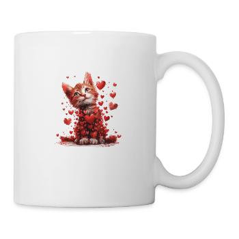 Katze Liebe Valentinstag Katze mit roten Herzen - Tasse - Weiß - Rechts