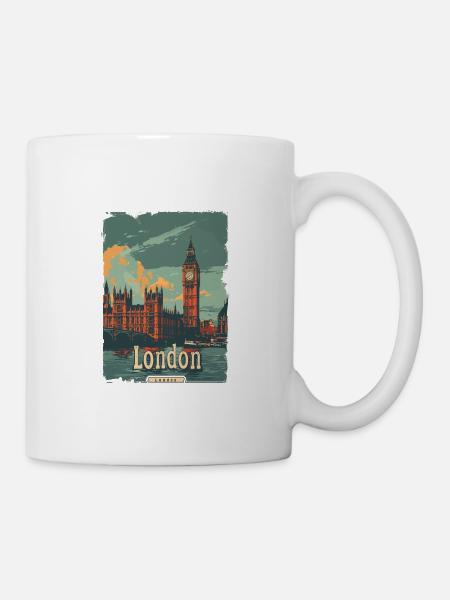London Skyline Vintage-Stil Fluss Themse - Tasse - Weiß