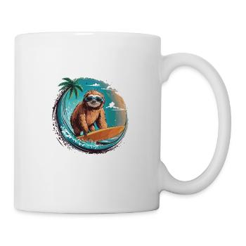 Surfer Faultier Tropischer Strand Welle Surfen - Tasse - Weiß - Rechts