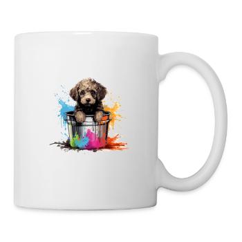 Niedlicher Pudel Hund Farbeimer - Tasse - Weiß - Rechts