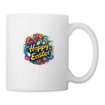 Frohe Ostern Bunte Eierjagd Osterkorb für Kinder - Tasse - Weiß - Rechts