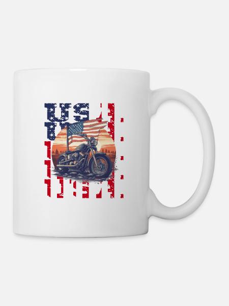 Vintage American Flag Motorrad Patriotisch - Tasse - Weiß