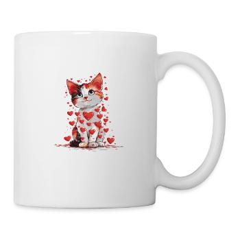 Katze Liebe Valentinstag Katze mit roten Herzen - Tasse - Weiß - Rechts