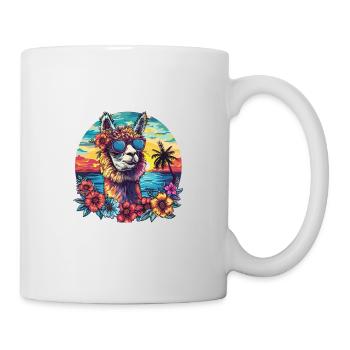 Alpaka Lama Blumen Sonnenbrille Sonnenuntergang - Tasse - Weiß - Rechts