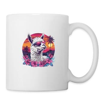 Alpaka Lama Blumen Sonnenbrille Sonnenuntergang - Tasse - Weiß - Rechts