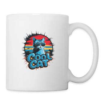 Coole Katze Retro-Sonnenuntergang Vintage-Look - Tasse - Weiß - Rechts