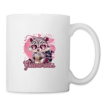 Niedlicher Waschbär Herz-Sonnenbrille Kaffee - Tasse - Weiß - Rechts