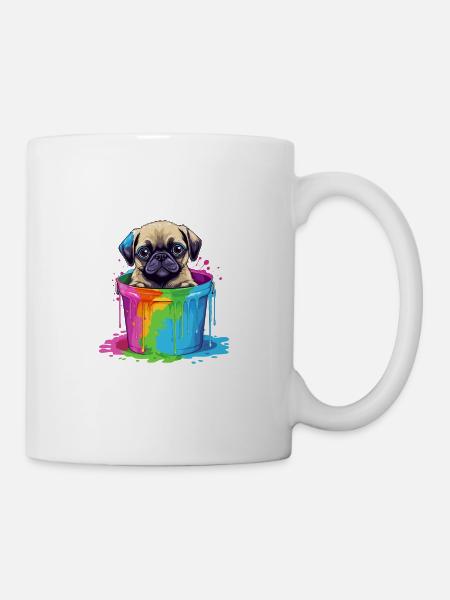 Mops Niedlicher Hund Farbeimer - Tasse - Weiß