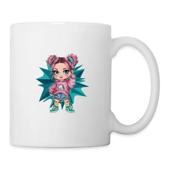 Niedliches Cartoon Mädchen mit Einhorn Hoodie - Tasse - Weiß - Rechts