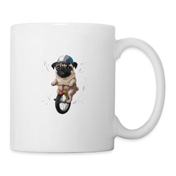 Lustiger Mops fährt Einrad Einrädern - Tasse - Weiß - Rechts