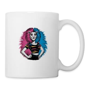 Punk Löwe mit rosa und blauen Haaren Retro Style - Tasse - Weiß - Rechts