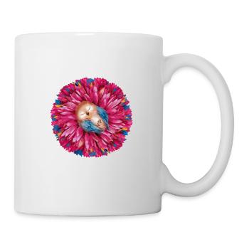 Niedlicher schlafender Vogel umgeben bunter Blume - Tasse - Weiß - Rechts