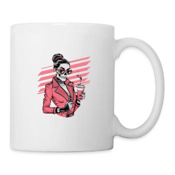 Witzige Skelett-Dame mit Kaffee und Sonnenbrille - Tasse - Weiß - Rechts