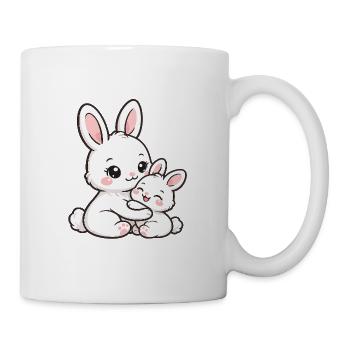 Mom Rabbit cuddles with her cute baby - Mug - white - Right