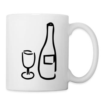 Weinflasche und Glas, traditionell,Flüssigkeit,Alk - Tasse - Weiß - Rechts