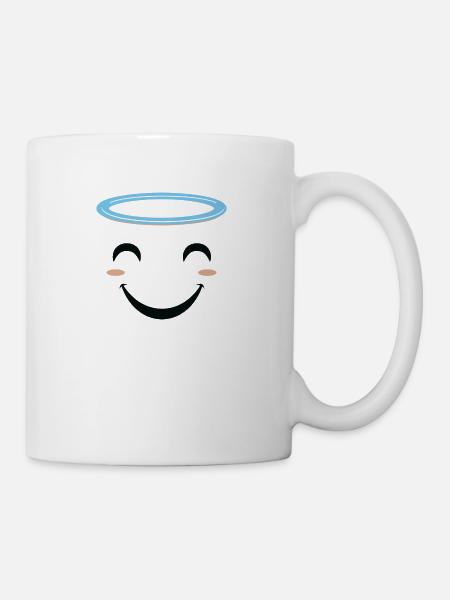 Lustiges Lachendes Halloween Engel Gesicht T-Shirt - Tasse - Weiß