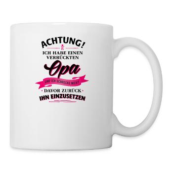 Achtung! verrückter Opa Verwandte Familie Kinder - Tasse - Weiß - Rechts