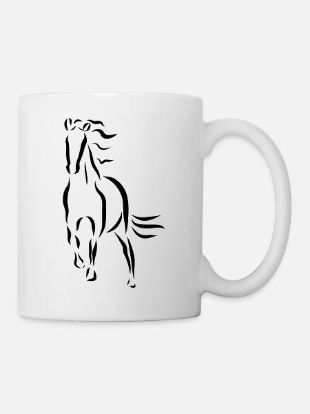 dessin de jument étalon cheval au galop - Mug blanc - blanc