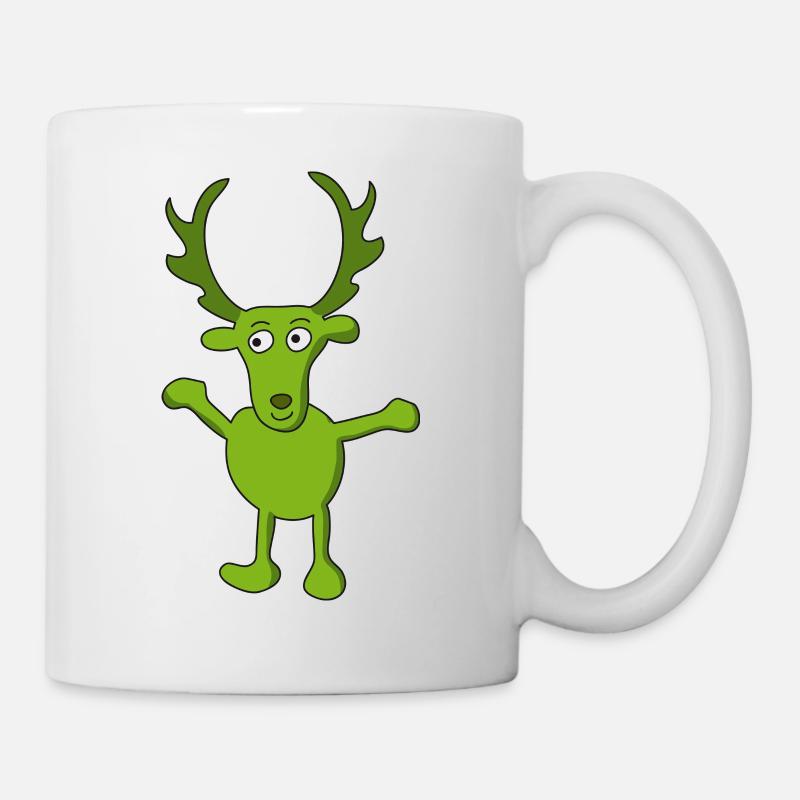 mignon dessin animé souriant cerf en vert - Mug blanc - blanc