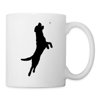 Hund springt zum Leckerli - Tasse - Weiß - Rechts