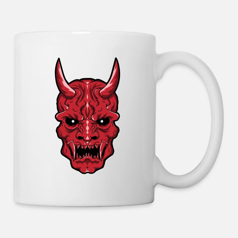 Epischer Oni-Dämonen-Schädel - Rot - Tasse - Weiß