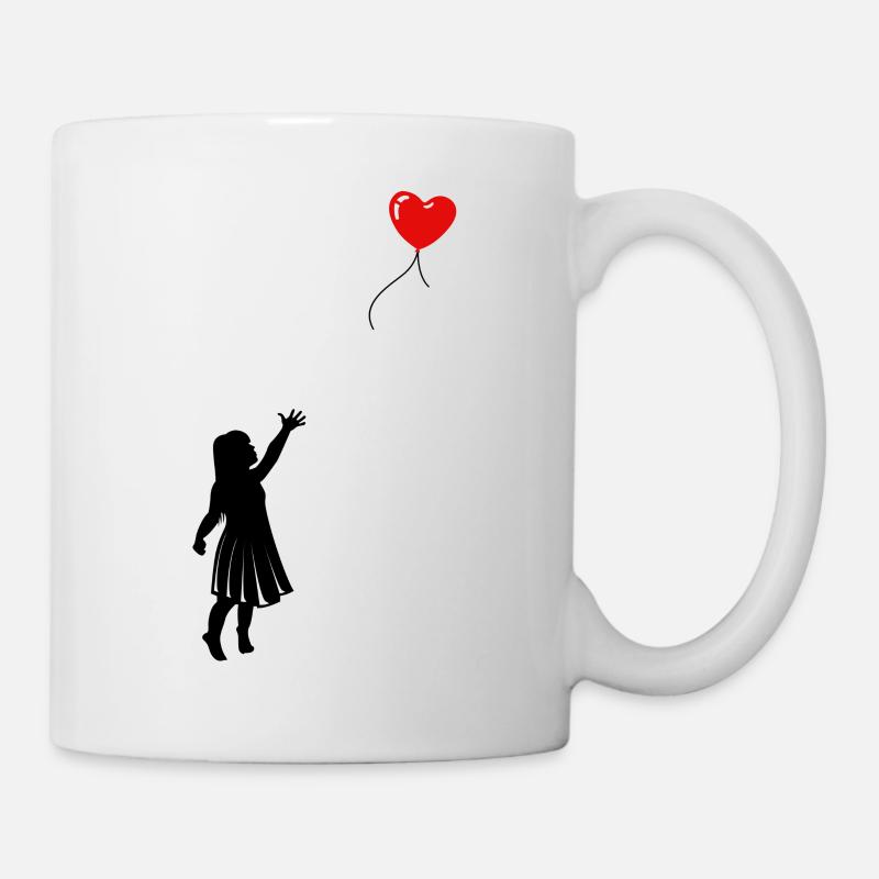 Girl with balloon. Mädchen mit Ballon. Geschenk - Tasse - Weiß