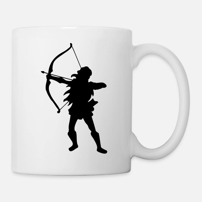 bogen Zeichnung Bogenschießen Silhouette Frau - Tasse - Weiß