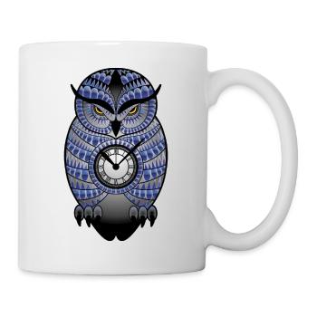 Evil Owl with Clock T-Shirt Womens Mens Kids - Mug - white - Right