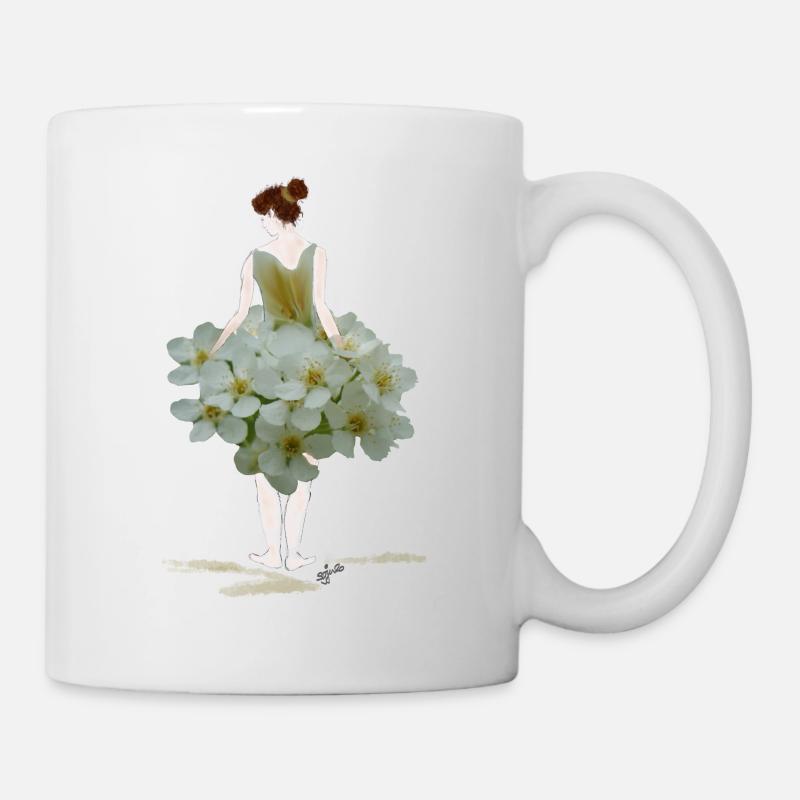 Blumenfrau in weissem Blütenkleid - Tasse - Weiß