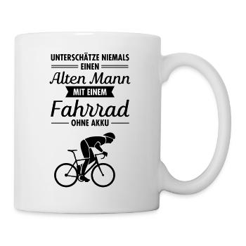 Alter Mann Mit Fahrrad Ohne Akku - Tasse - Weiß - Rechts