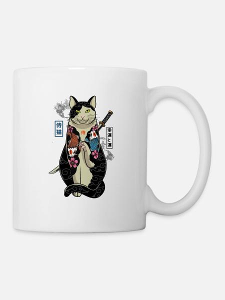 samurai cat - neko maneki - Mug - white