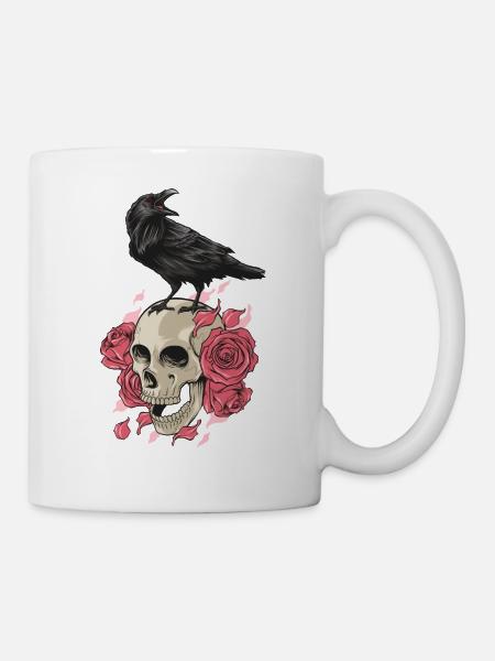 Rabe Totenkopf Wikinger Rosen Schädel nordisch - Tasse - Weiß