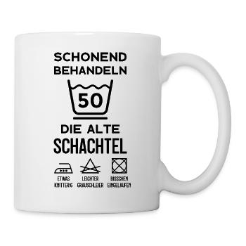 50. GEBURTSTAG SCHONEND BEHANDELN ALTE SCHACHTEL - Tasse - Weiß - Rechts