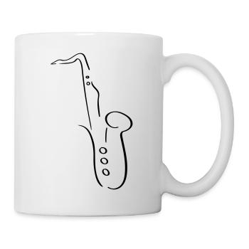 Saxophon Line Art - Minimalistisch - Tasse - Weiß - Rechts
